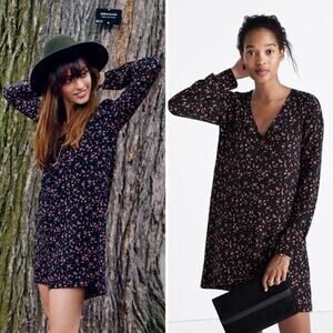 Madewell et Sezane Elly Twee French Country Buttoned Sundress Black Ditsy Floral